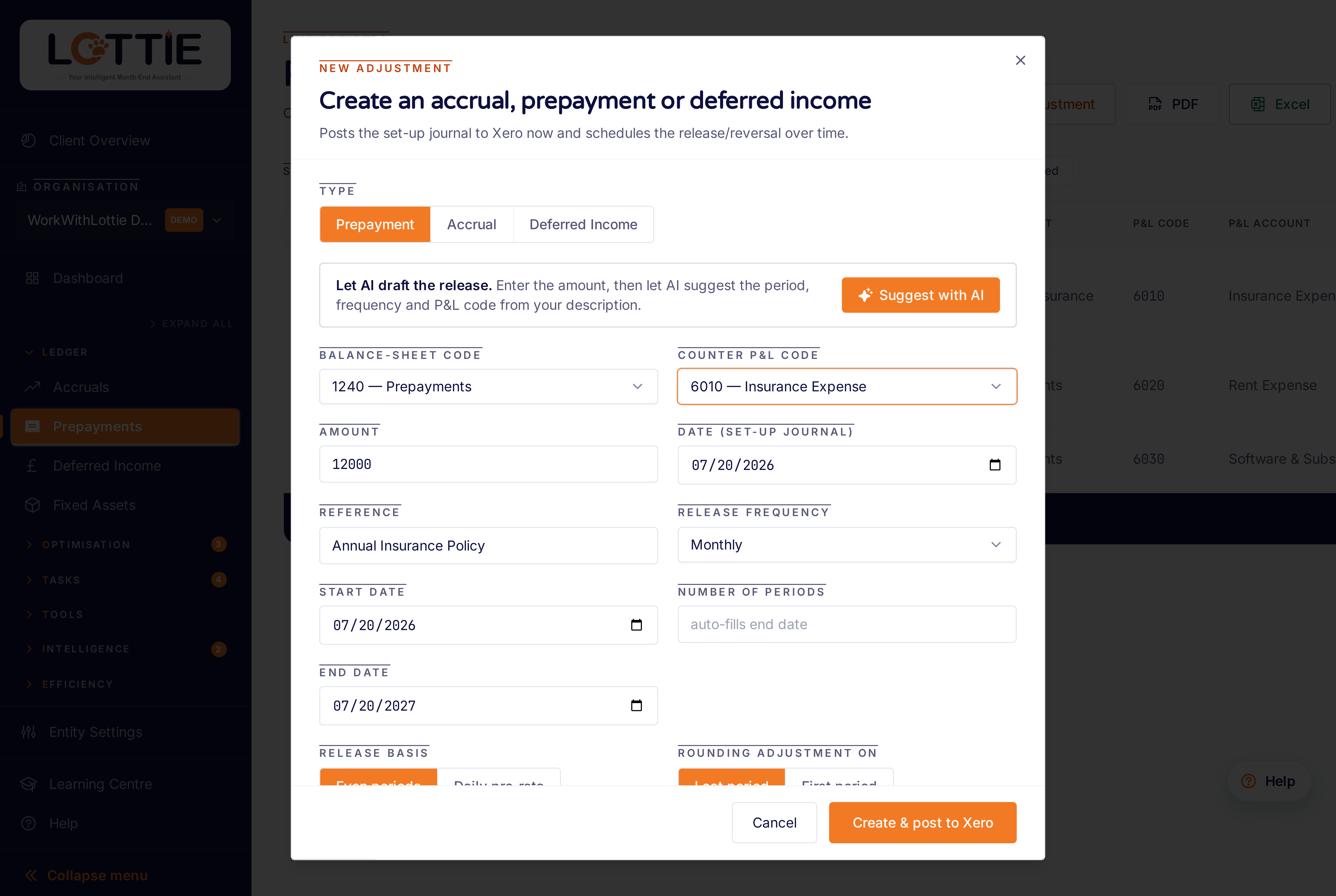 Reviewing and approving an adjustment before it posts to Xero